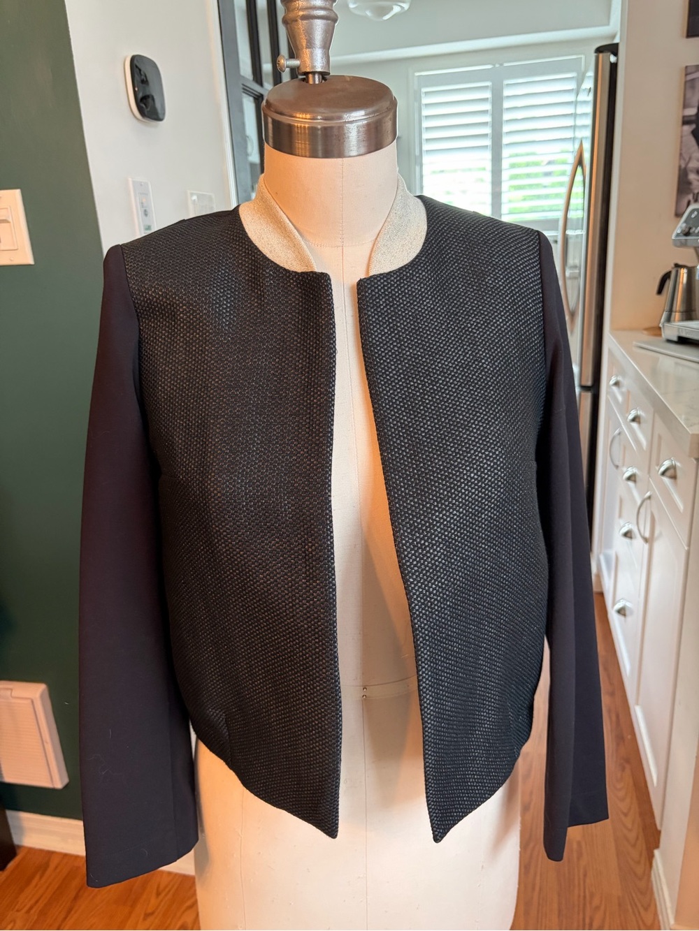 Cop.Copine Paris Black Textured Open-Front Cropped Blazer